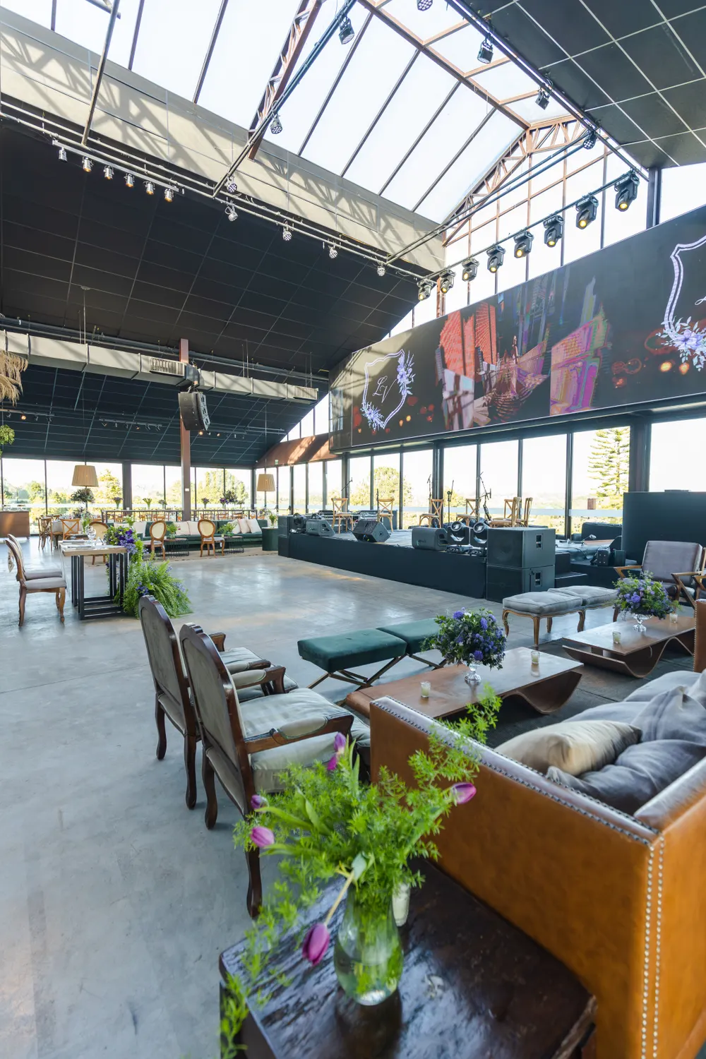 Spacious indoor event venue with elegant seating