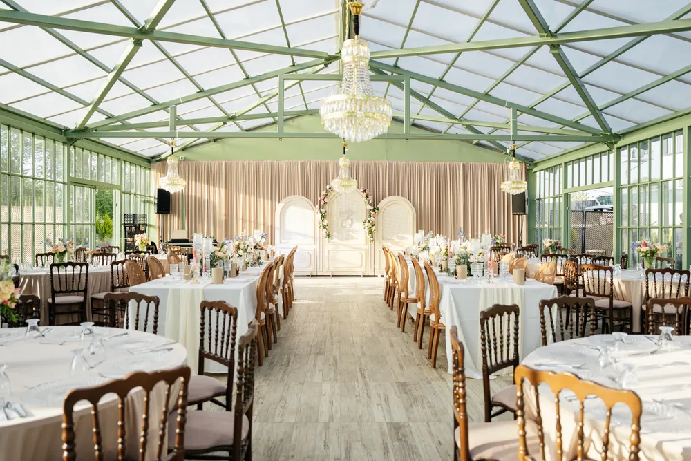 Decorated indoor banquet venue for formal celebration